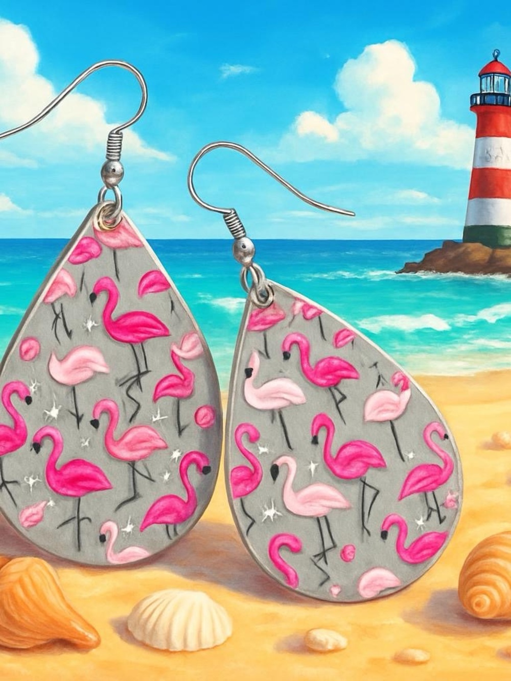Flamingo Beach Nautical Pink Earrings